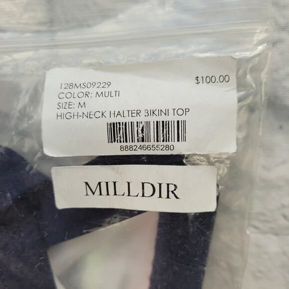 Milly Cabana High Neck Halter Neon Stripe Eyelet Bikini Top size Medium - Picture 10 of 11